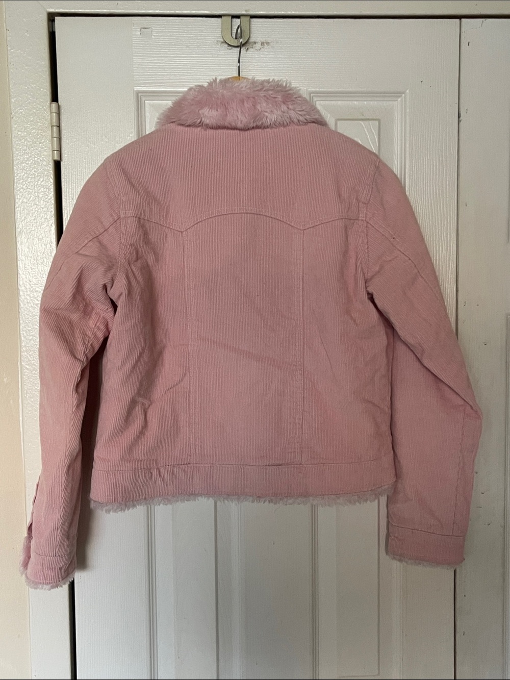 Seduction Soft Pink Faux Fur Collar Corduroy Jacket Size Large - Picture 2 of 5